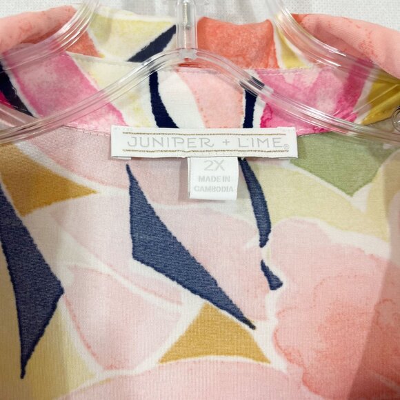 NEW Juniper + Lime Watercolor Floral Print Long Sleeve Blouse Roll Tab Size 2X - Picture 4 of 7
